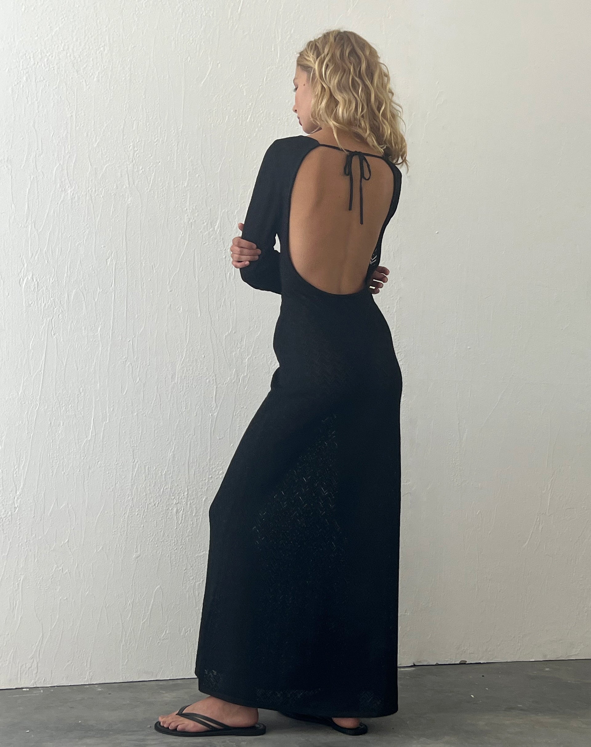 open back black dress
